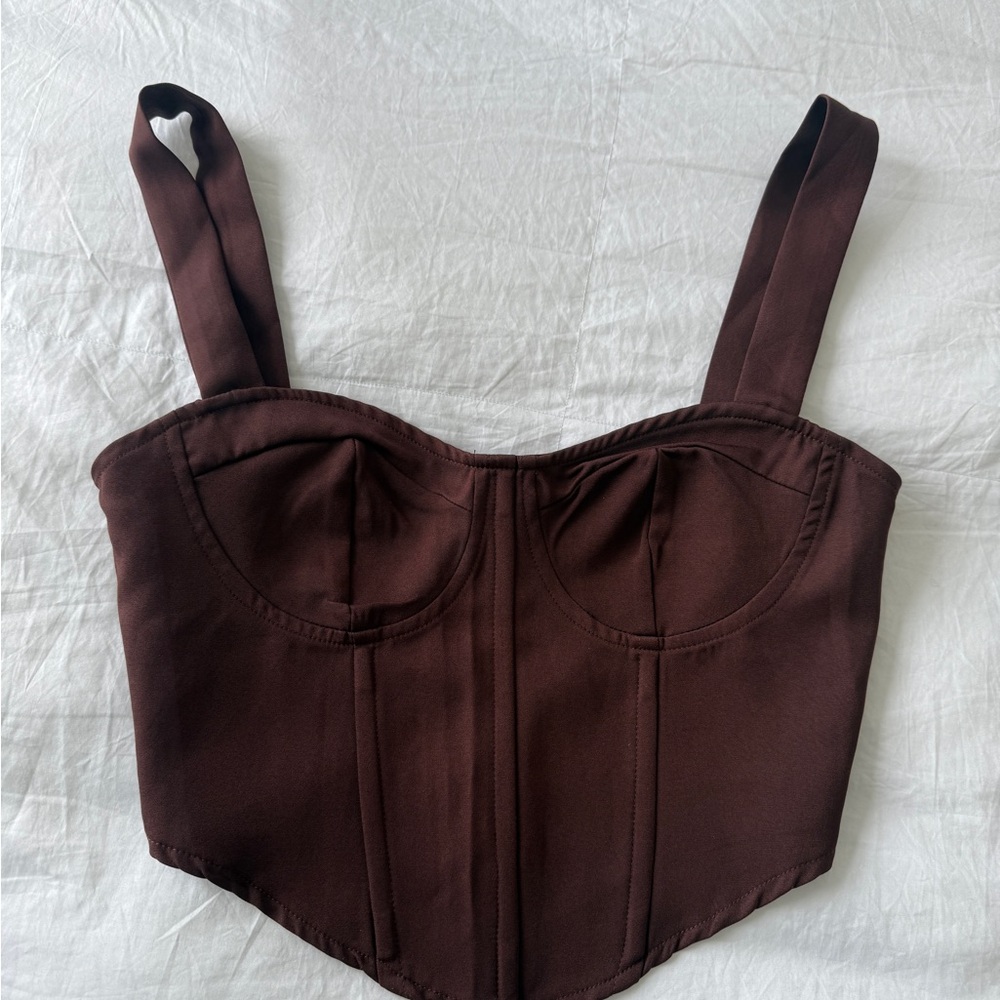 PrettyLittleThing Brown Structured Bustier Top